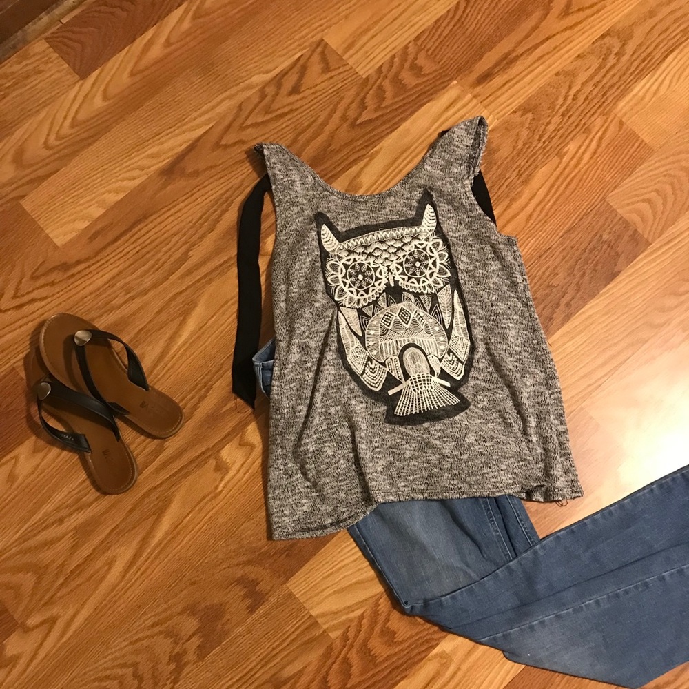 Owl crochet open back tank